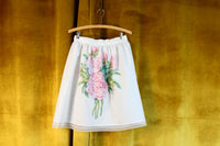 Vintage White Half Apron with Pink Rose & Greenery