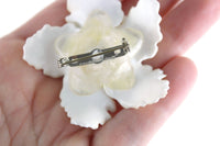 Vintage White & Yellow Hibiscus Celluloid Flower Brooch