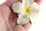 Vintage White & Yellow Hibiscus Celluloid Flower Brooch
