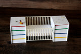 Vintage 1:12 Miniature Dollhouse White Baby Crib with Attached Tables