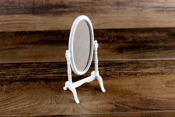 Vintage 1:12 Miniature Dollhouse White Oval Standing Cheval Mirror