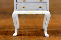 Vintage 1:12 Miniature Dollhouse White & Pink Floral Jewelry Cabinet or Lingerie Armoire