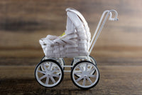 Vintage 1:12 Miniature Dollhouse White Wicker Stroller or Pram with Bedding & Baby