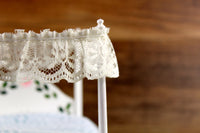 Vintage 1:12 Miniature Dollhouse White Four Poster Canopy Bed with Blue & Lace Bedding