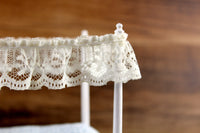 Vintage 1:12 Miniature Dollhouse White Four Poster Canopy Bed with Blue & Lace Bedding