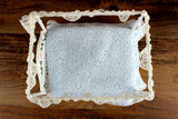 Vintage 1:12 Miniature Dollhouse White Four Poster Canopy Bed with Blue & Lace Bedding