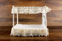 Vintage 1:12 Miniature Dollhouse White Four Poster Canopy Bed with Blue & Lace Bedding