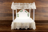 Vintage 1:12 Miniature Dollhouse White Four Poster Canopy Bed with Blue & Lace Bedding