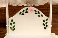 Vintage 1:12 Miniature Dollhouse White Four Poster Canopy Bed with Blue & Lace Bedding