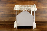 Vintage 1:12 Miniature Dollhouse White Four Poster Canopy Bed with Blue & Lace Bedding