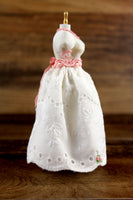 Artisan-Made Vintage 1:12 Miniature Dollhouse Dress Form with White Lace & Pink Floral Dress