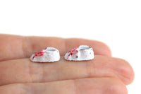 Vintage 1:12 Miniature Dollhouse White Metal Baby Shoes with Pink Bows