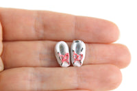 Vintage 1:12 Miniature Dollhouse White Metal Baby Shoes with Pink Bows