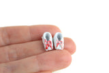 Vintage 1:12 Miniature Dollhouse White Metal Baby Shoes with Red Bows