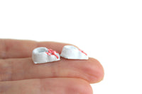 Vintage 1:12 Miniature Dollhouse White Metal Baby Shoes with Red Bows