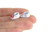 Vintage 1:12 Miniature Dollhouse White Metal Baby Shoes with Red Bows