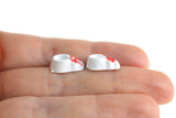 Vintage 1:12 Miniature Dollhouse White Metal Baby Shoes with Red Bows