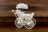 Artisan-Made Vintage 1:12 Miniature Dollhouse Baby Stroller Pram with Blue Bedding