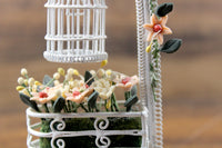 Artisan-Made Vintage 1:12 Miniature Dollhouse White Metal Birdcage & Planter Box with Flowers