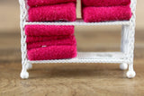 Vintage 1:12 Miniature Dollhouse White Metal Bathroom Shelf with Pink Towels