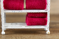 Vintage 1:12 Miniature Dollhouse White Metal Bathroom Shelf with Pink Towels
