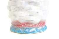 Vintage Opalescent White, Pink & Blue Porcelain Pitcher Vase with Basketweave Texture & Large Flower Accent
