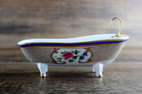 Vintage 1:12 Miniature Dollhouse White Porcelain & Floral Claw Foot Bathtub