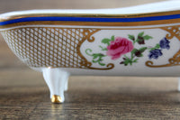 Vintage 1:12 Miniature Dollhouse White Porcelain & Floral Claw Foot Bathtub