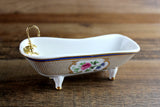 Vintage 1:12 Miniature Dollhouse White Porcelain & Floral Claw Foot Bathtub