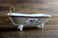 Vintage 1:12 Miniature Dollhouse White Porcelain & Floral Claw Foot Bathtub