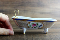 Vintage 1:12 Miniature Dollhouse White Porcelain & Floral Claw Foot Bathtub