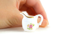 Vintage 1:12 Miniature Dollhouse White Porcelain & Floral Jug Pitcher