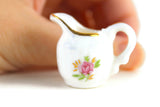 Vintage 1:12 Miniature Dollhouse White Porcelain & Floral Jug Pitcher
