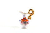 Vintage 1:12 Miniature Dollhouse White Porcelain & Orange Floral Pitcher