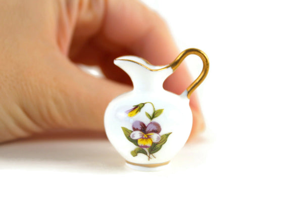 Vintage Miniature Dollhouse White Porcelain & Floral Pitcher