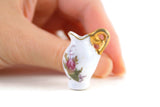 Artisan-Made Vintage 1:12 Signed Miniature Dollhouse White Porcelain & Pink Rose Pitcher