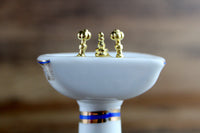 Vintage 1:12 Miniature Dollhouse White Porcelain & Floral Pedestal Bathroom Sink