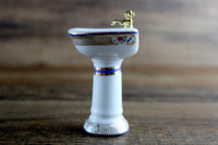 Vintage 1:12 Miniature Dollhouse White Porcelain & Floral Pedestal Bathroom Sink