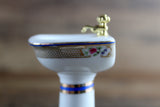 Vintage 1:12 Miniature Dollhouse White Porcelain & Floral Pedestal Bathroom Sink