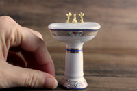 Vintage 1:12 Miniature Dollhouse White Porcelain & Floral Pedestal Bathroom Sink