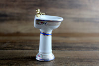 Vintage 1:12 Miniature Dollhouse White Porcelain & Floral Pedestal Bathroom Sink