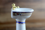 Vintage 1:12 Miniature Dollhouse White Porcelain & Floral Pedestal Bathroom Sink