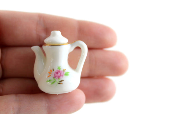 Vintage 1:12 Miniature Dollhouse White & Pink Floral Porcelain Teapot