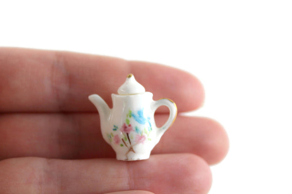 Vintage 1:12 Miniature Dollhouse Pink & Blue Floral Porcelain Teapot