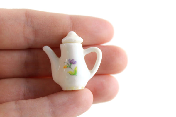 Vintage 1:12 Miniature Dollhouse Purple & Yellow Floral Porcelain Teapot