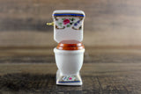 Vintage 1:12 Miniature Dollhouse White Porcelain & Floral Toilet with Wooden Seat