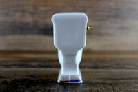 Vintage 1:12 Miniature Dollhouse White Porcelain & Floral Toilet with Wooden Seat