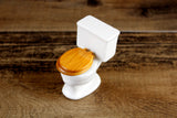 Vintage 1:12 Miniature Dollhouse White Porcelain Toilet with Wooden Seat