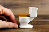 Vintage 1:12 Miniature Dollhouse White Porcelain Toilet with Wooden Seat