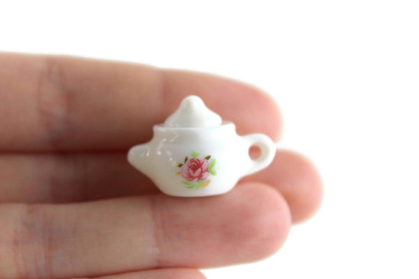 Vintage 1:12 Miniature Dollhouse White & Pink Floral Porcelain Teapot